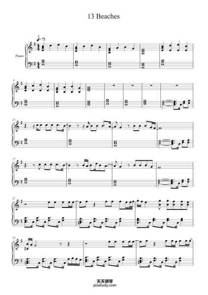 “13 Beaches”钢琴谱-Arrangement for piano by Cosmo-免费下载-天天钢琴
