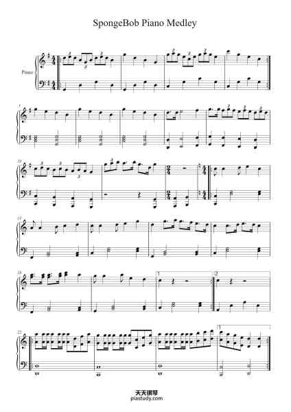 “SpongeBob Piano Medley”钢琴谱-Queebott Vikent-免费下载-天天钢琴