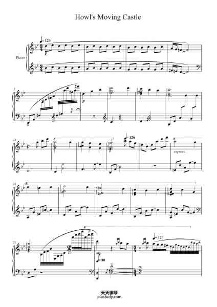 “Howl's Moving Castle Theme for Solo Piano”钢琴谱-Composed by Joe Hisaishi.-免费下载-天天钢琴