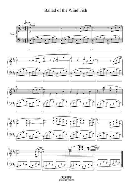 “Ballad of the Wind Fish”钢琴谱-Nintendo Arranged by Bespinben-免费下载-天天钢琴