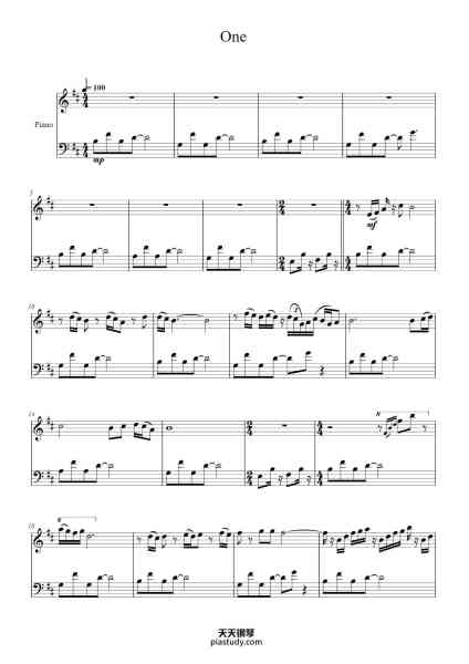 “One”钢琴谱-Words and Music by James Hetfiled & Lars Ulrich-免费下载-天天钢琴