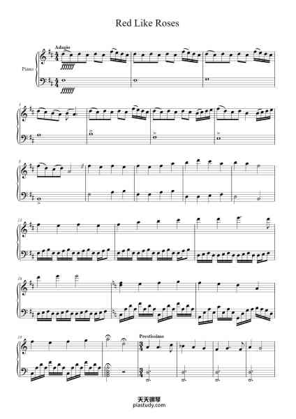 “Red Like Roses”钢琴谱-Composer: Jeff Williams
Arrangment: Aidan Fencil-免费下载-天天钢琴