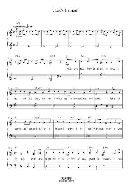 “Jack's Lament (from The Nightmare Before Christmas)”钢琴谱-Music and Lyrics by
DANNY ELFMAN-免费下载-天天钢琴