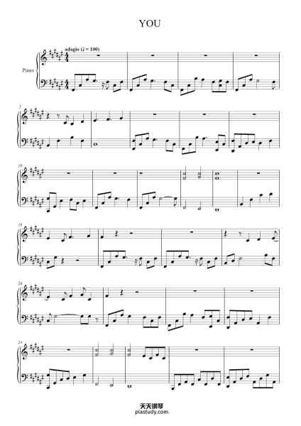 “YOU”钢琴谱-Amy Lee-免费下载-天天钢琴
