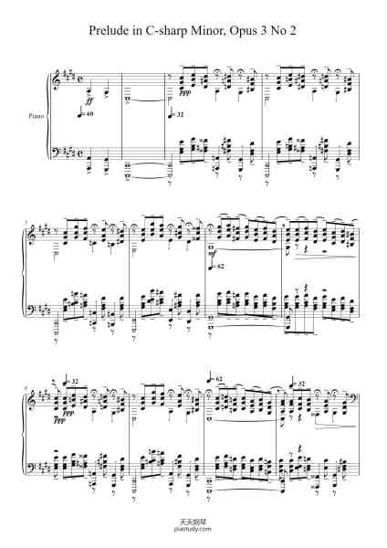 “Prelude in C-sharp Minor, Opus 3 No 2”钢琴谱-Sergei Rachmaninoff-免费下载-天天钢琴