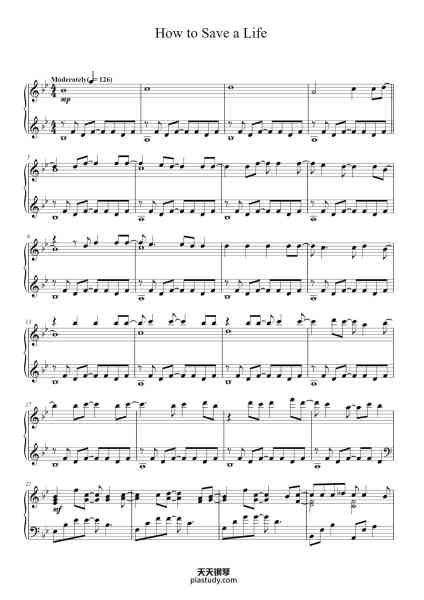 “How to Save a Life”钢琴谱-Words and Music by JOSEPH KING
and ISAAC SLADE-免费下载-天天钢琴