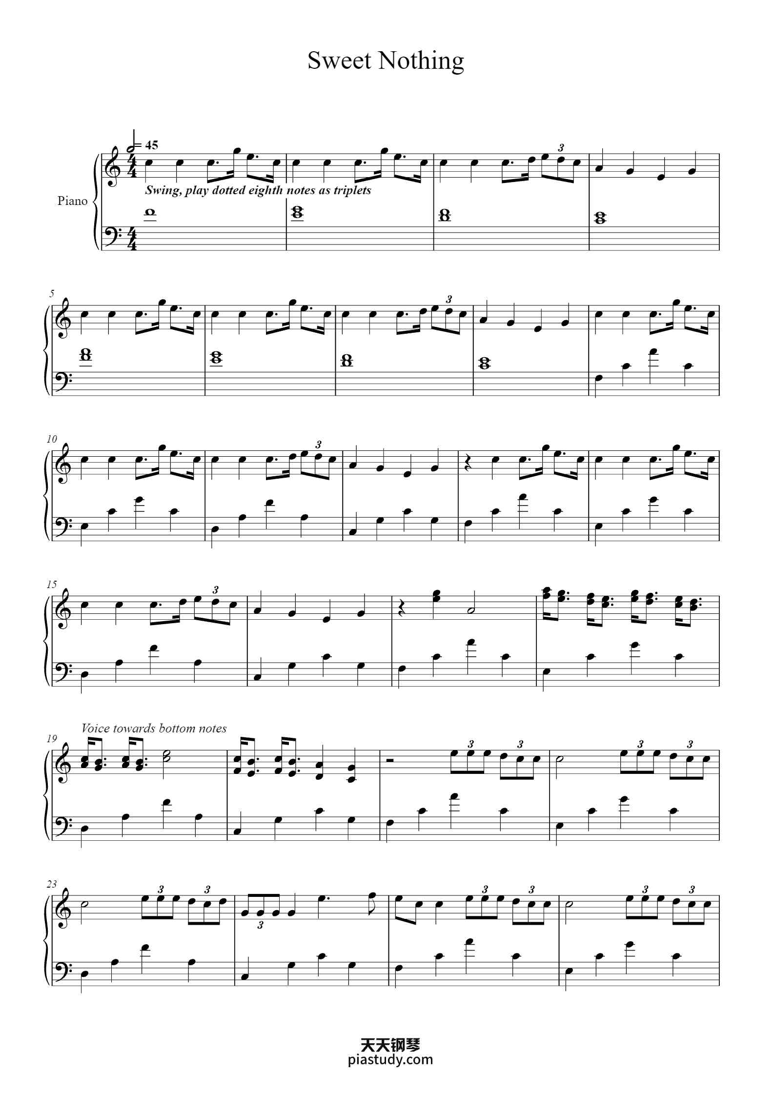 Sweet Nothing Piano Sheet Music