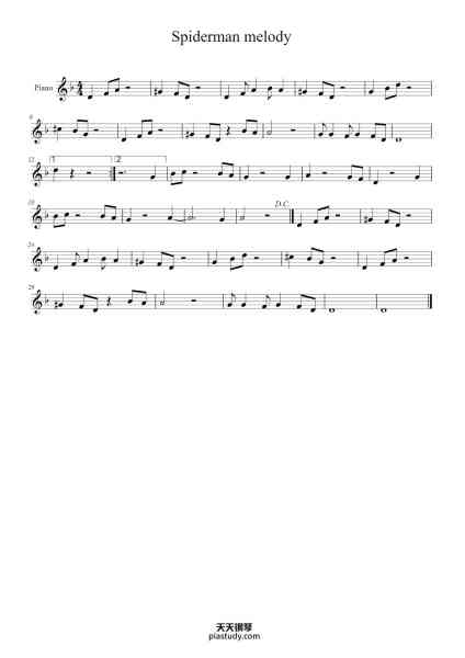 “Spiderman melody”钢琴谱-Paul Francis Webster, Bob Harris-免费下载-天天钢琴