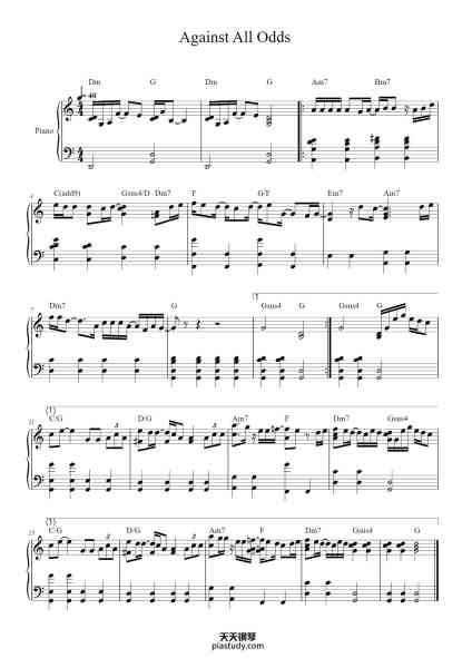 “Against All Odds”钢琴谱-Phil Collins-免费下载-天天钢琴