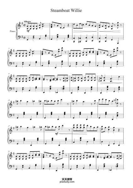 “Steamboat Willie”钢琴谱-Wilfred Jackson, Bert Luwis-免费下载-天天钢琴