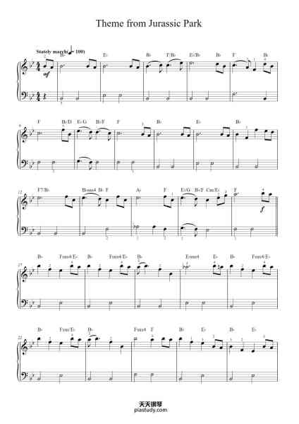 “Theme from Jurassic Park”钢琴谱-Music by John Williams-免费下载-天天钢琴
