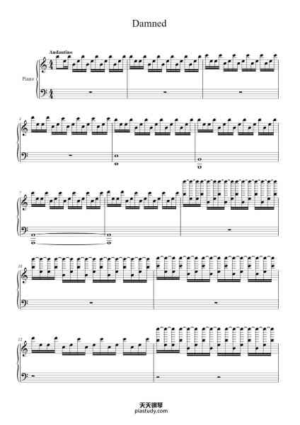“Damned”钢琴谱-Kevin Sherwood-免费下载-天天钢琴