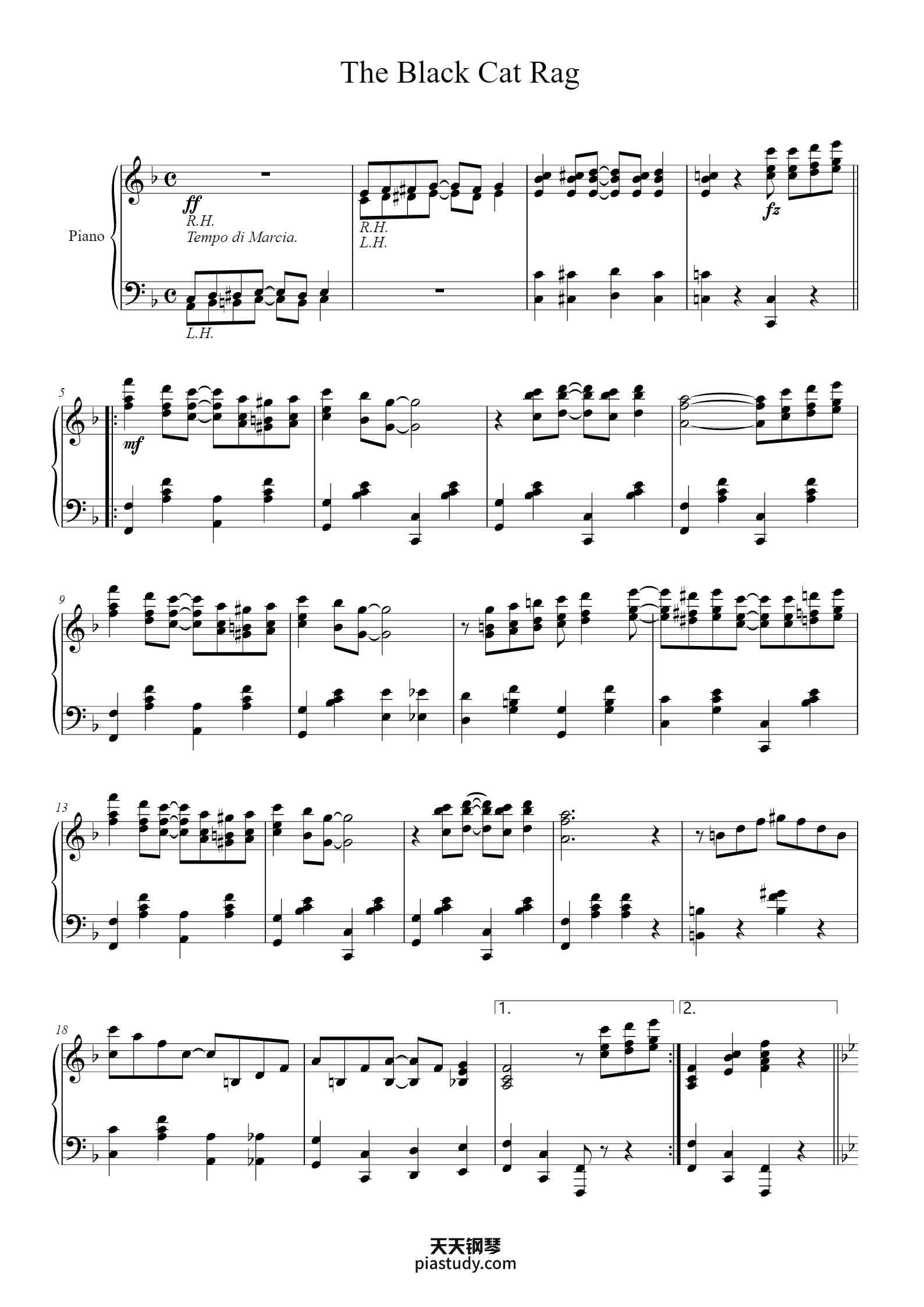'The Black Cat Rag' - Piano Sheet Music By FRANK WOOSTER & ETHYL B ...