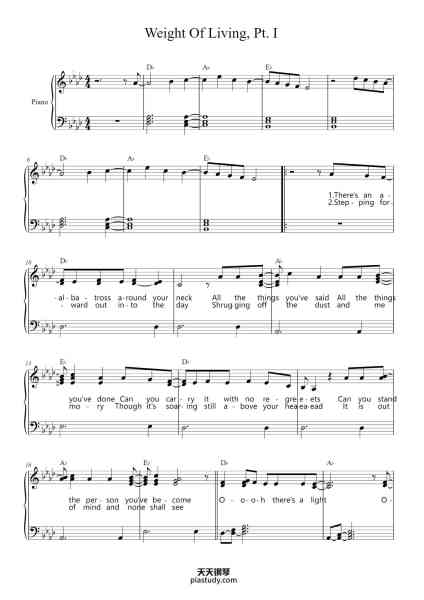 “Weight Of Living, Pt. I”钢琴谱-Transcribed By Christy Pham-免费下载-天天钢琴