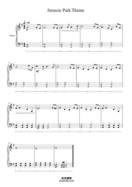 “Jurassic Park Theme”钢琴谱-Composed by John Williams Arranged by Madeline Stratford-免费下载-天天钢琴