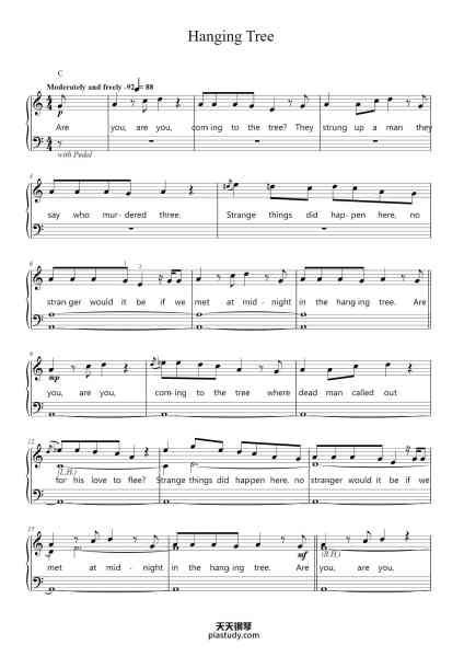 “The Hanging Tree”钢琴谱-Words and Music by Suzanne Collins, Jeremy Fraites and Wesley Schultz-免费下载-天天钢琴