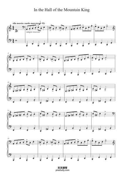 “In the Hall of the Mountain King”钢琴谱-By EDVARD GRIEG-免费下载-天天钢琴