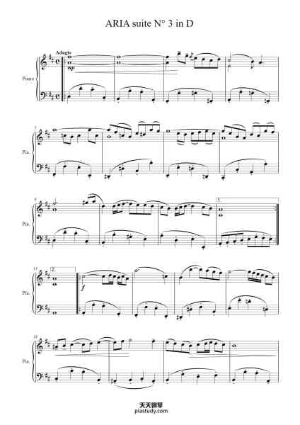 “Suite No. 3 in D Major, BWV 1068: II. Air”钢琴谱-J-S. BACH / Arr. pour Piano-免费下载-天天钢琴