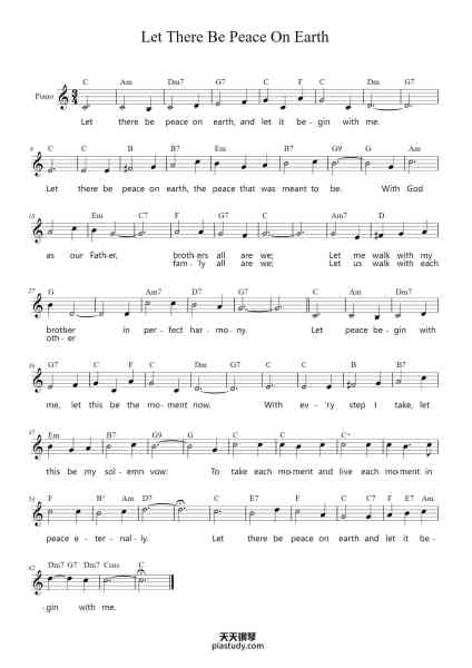 “Let There Be Peace On Earth”钢琴谱-Jill Jackson-免费下载-天天钢琴