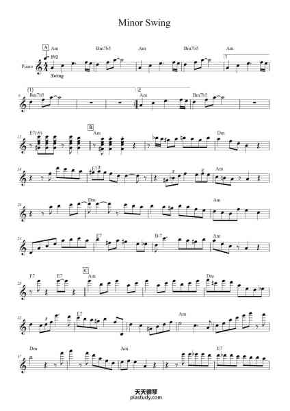 “Minor Swing”钢琴谱-Django Reinhardt-免费下载-天天钢琴
