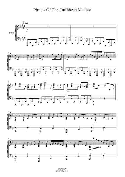 “Pirates Of The Caribbean Medley”钢琴谱-Hans Zimmer-免费下载-天天钢琴