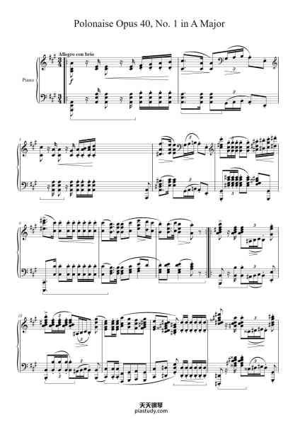 “Polonaise in A Major, Op. 40, No. 1, "Military Polonaise"”钢琴谱-Frédéric François Chopin
(1810 - 1849)-免费下载-天天钢琴