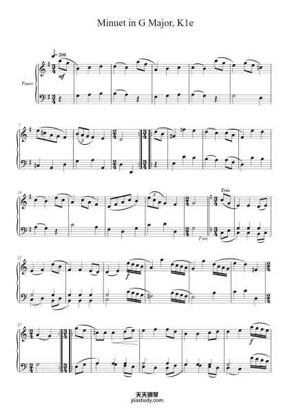 “Minuet in G Major, K. 1e”钢琴谱-W. A. Mozart-免费下载-天天钢琴