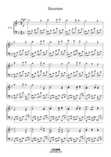 “Decretum”钢琴谱-Arranged by: Ronan Ferns-免费下载-天天钢琴