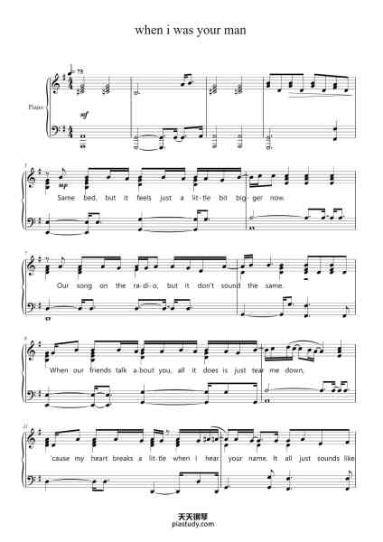 “when i was your man”钢琴谱-Gwenledk-免费下载-天天钢琴