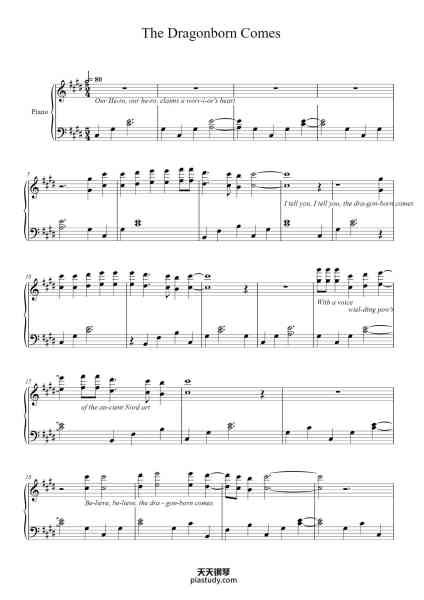 “The Dragonborn Comes”钢琴谱-Jeremy Soule-免费下载-天天钢琴