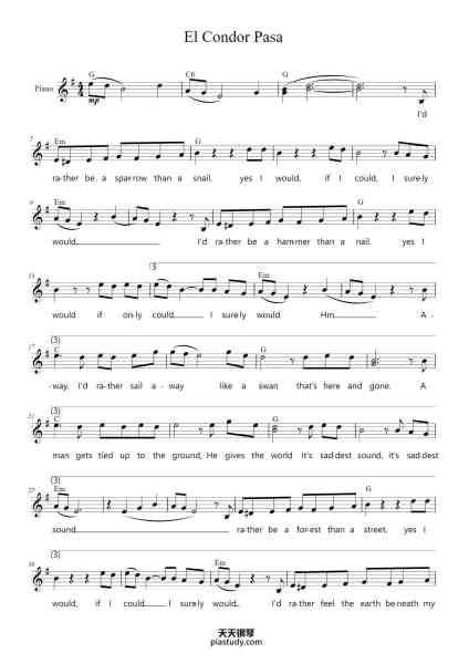 “El Condor Pasa”钢琴谱-Misc Traditional-免费下载-天天钢琴