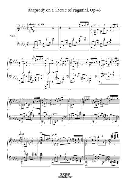 “Rhapsody on a Theme of Paganini, Op.43”钢琴谱- Sergei Rachmaninoff -免费下载-天天钢琴