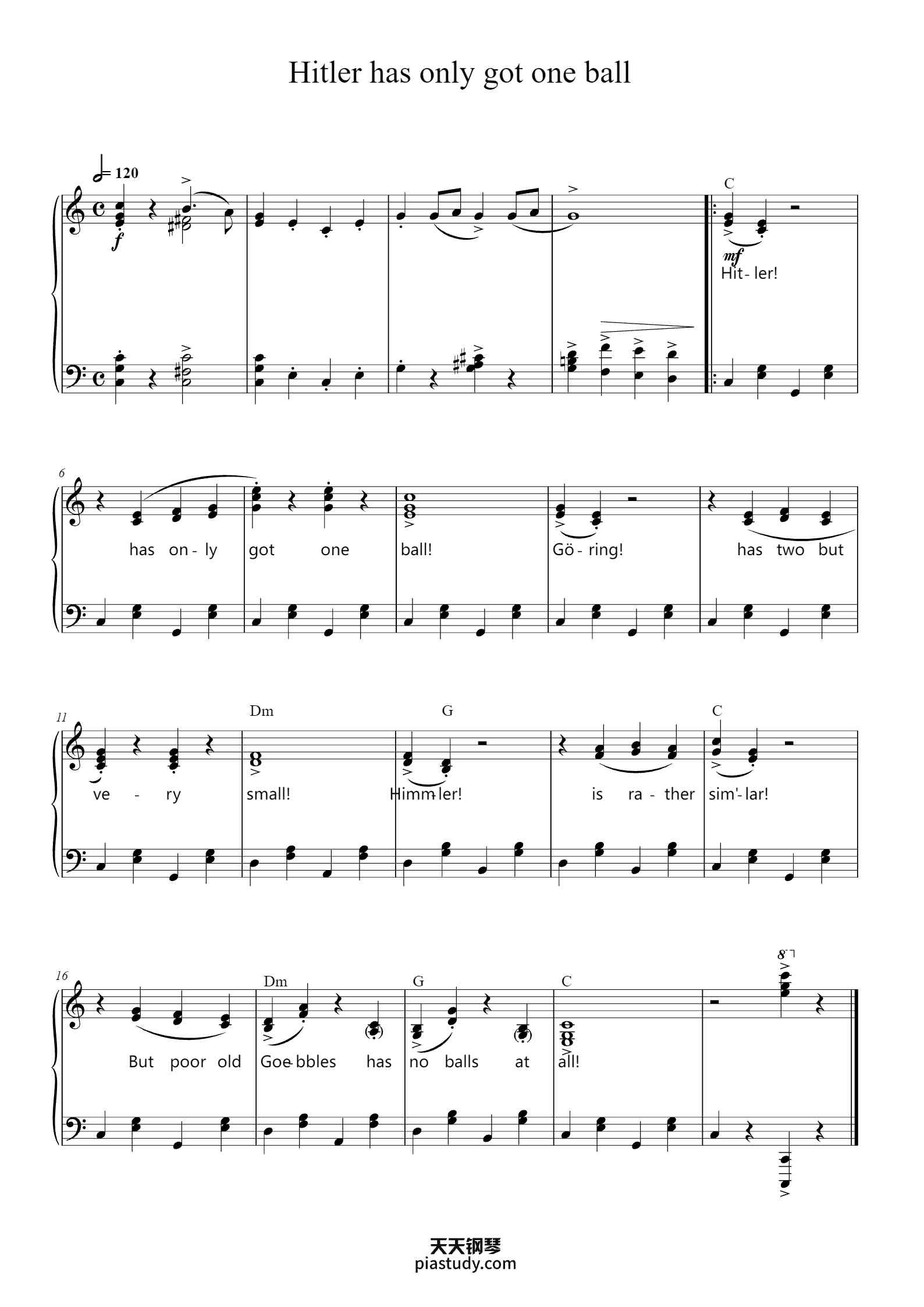 'Hitler has only got one ball' - Piano Sheet Music By Kenneth J. Alford ...