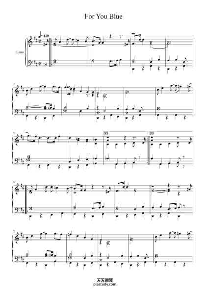 “For You Blue”钢琴谱-The Beatles-免费下载-天天钢琴