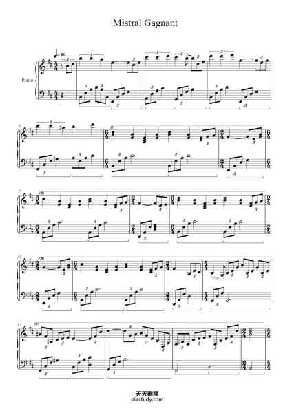 “Mistral Gagnant”钢琴谱-Renaud-免费下载-天天钢琴