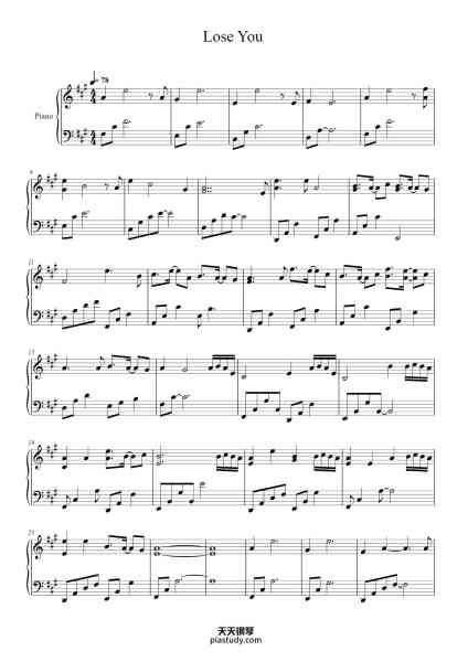 “Lose You”钢琴谱-作曲：Jurrivh
-免费下载-天天钢琴