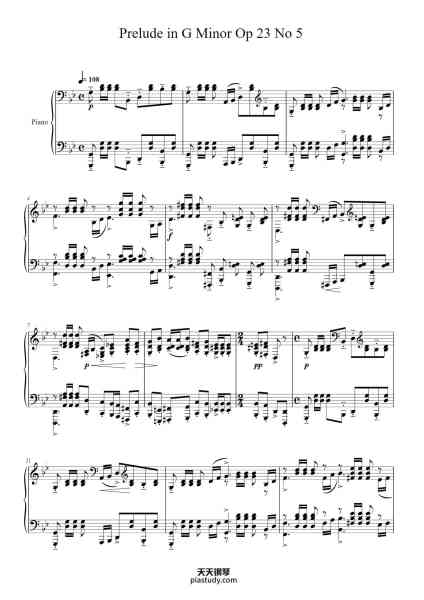 “Prelude in G Minor Op 23 No 5”钢琴谱-Sergei Vasilievich Rachmaninoff-免费下载-天天钢琴