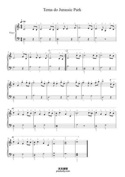 “Theme from Jurassic Park”钢琴谱--免费下载-天天钢琴