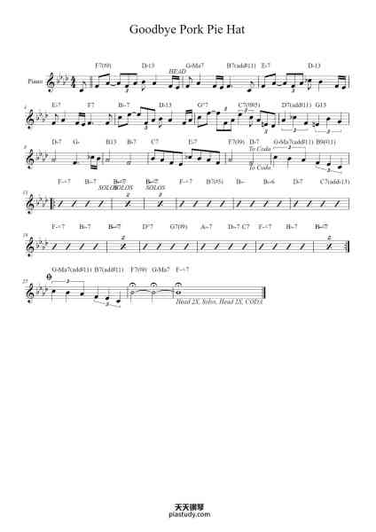 “Goodbye Pork Pie Hat”钢琴谱-Charles Mingus-免费下载-天天钢琴