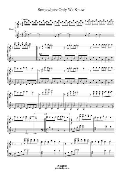 “Somewhere Only We Know”钢琴谱-Keane-免费下载-天天钢琴