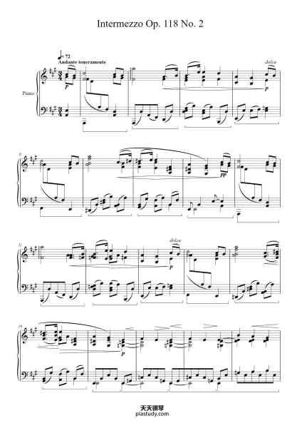“Intermezzo in A Major, Op. 118, No. 2”钢琴谱-Johannes Brahms, Op. 118 No. 2-免费下载-天天钢琴