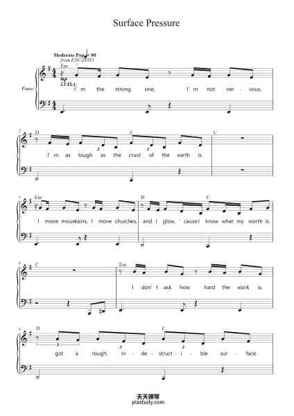 “Surface Pressure”钢琴谱-Music and Lyrics by
LIN-MANUEL MIRANDA-免费下载-天天钢琴