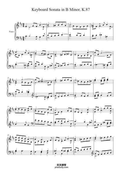 “Keyboard Sonata in B Minor, K.87”钢琴谱-Domenico Scarlatti-免费下载-天天钢琴