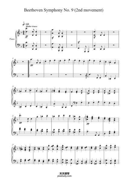 “Symphony No. 9 in D Minor, Op. 125: II. Molto vivace (for piano solo)”钢琴谱-Ludwig van Beethoven-免费下载-天天钢琴