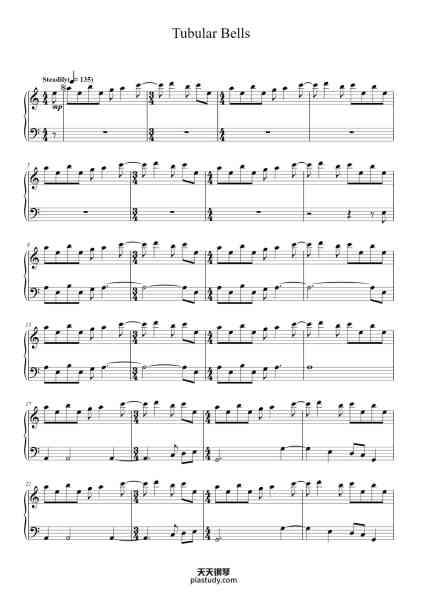 “Tubular Bells”钢琴谱-By MIKE OLDFIELD-免费下载-天天钢琴