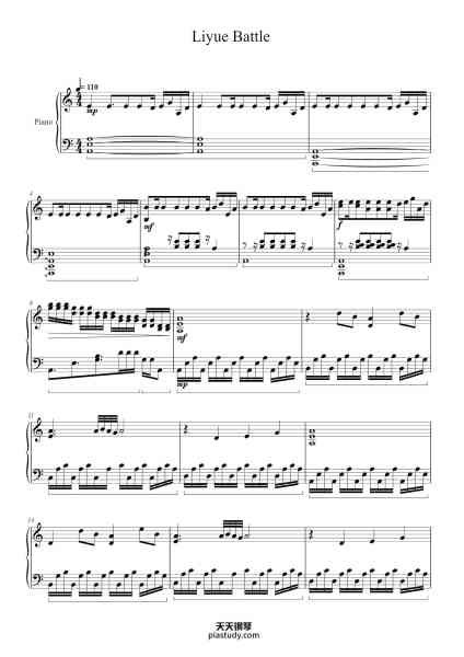 “Liyue Battle”钢琴谱-Composed by Yu-Peng Chen
Arranged by Chewie Melodies
Transcribed by Kevin Tran
-免费下载-天天钢琴