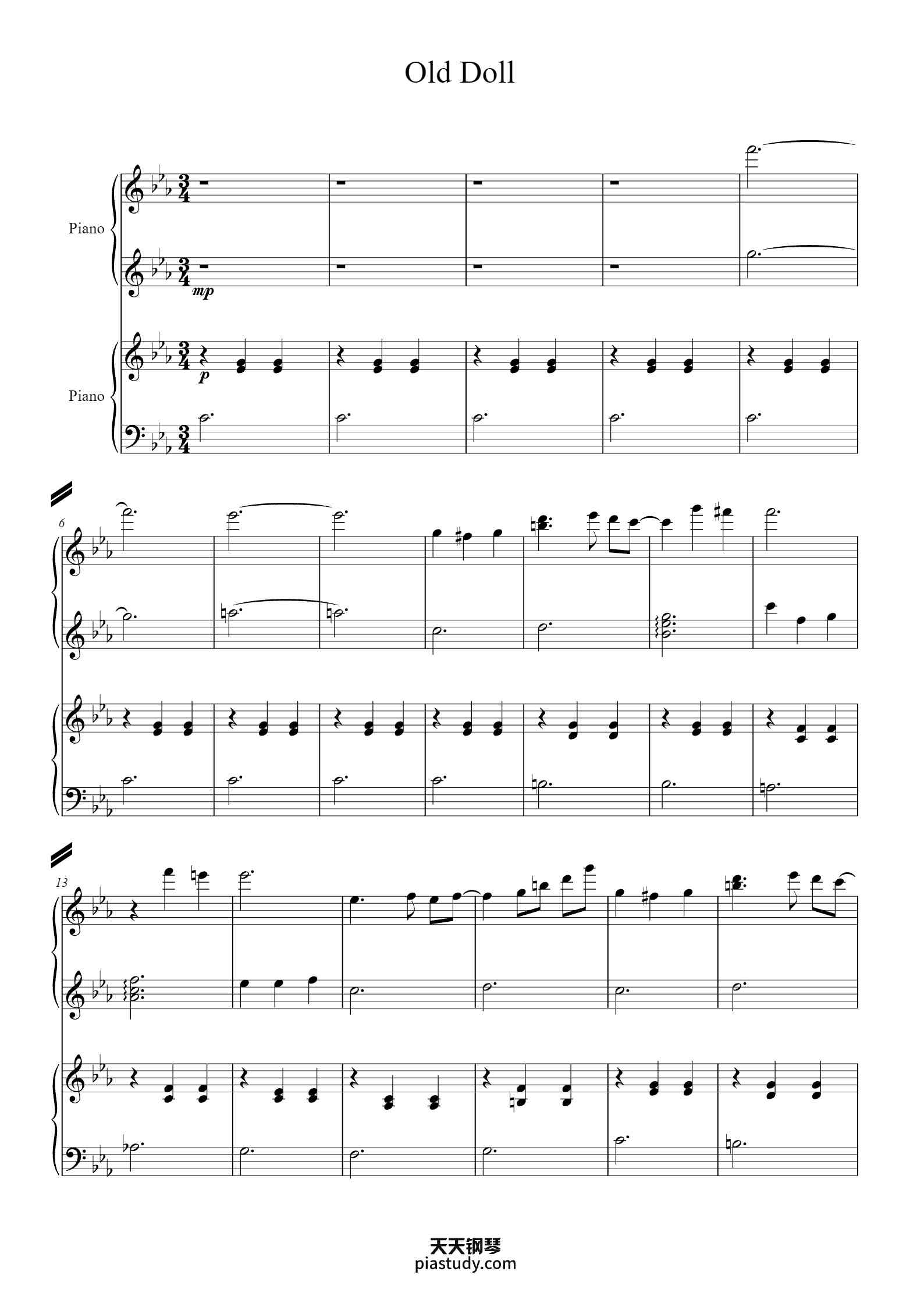 Old Doll （四手联弹）-鬼畜小曲 Mad Father钢琴谱 - Mad Father - free piano sheet ...
