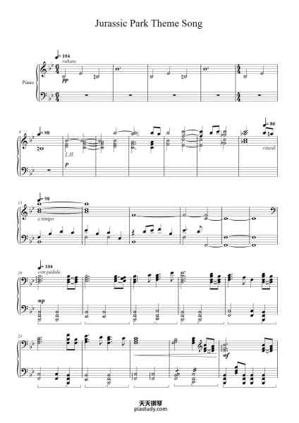 “Jurassic Park Theme”钢琴谱-Arranged by Elle Harris-免费下载-天天钢琴