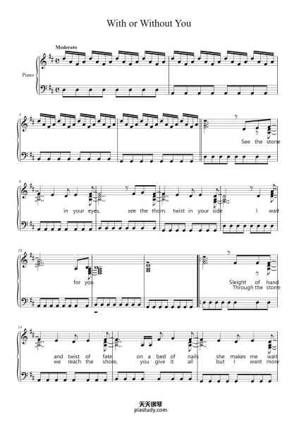 “With or Without You”钢琴谱-U2-免费下载-天天钢琴