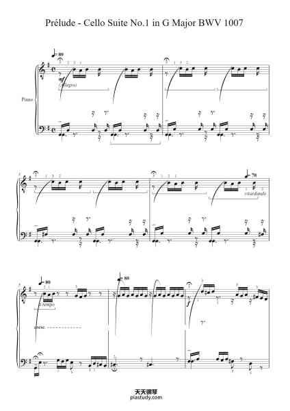 “Cello Suite No. 1 in G Major, BWV 1007: I. Prélude”钢琴谱-Yvettemann-免费下载-天天钢琴